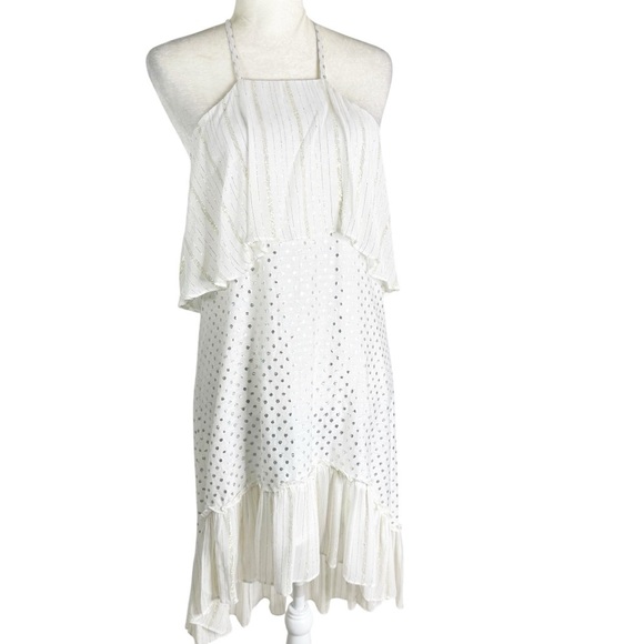 Anthropologie Kopal Tiered Mini Dress White with Metallic Threads Size S - Picture 1 of 10
